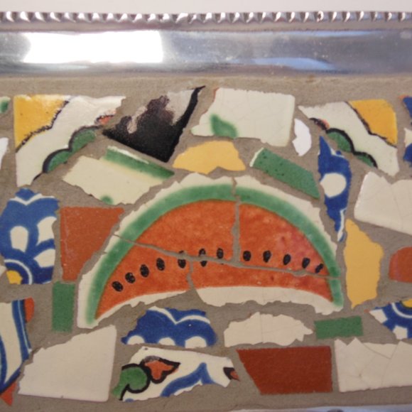 Serving tray, metal tray with tile mosaic water melon mosaic tray, 24 in. X 7 in - Picture 1 of 12